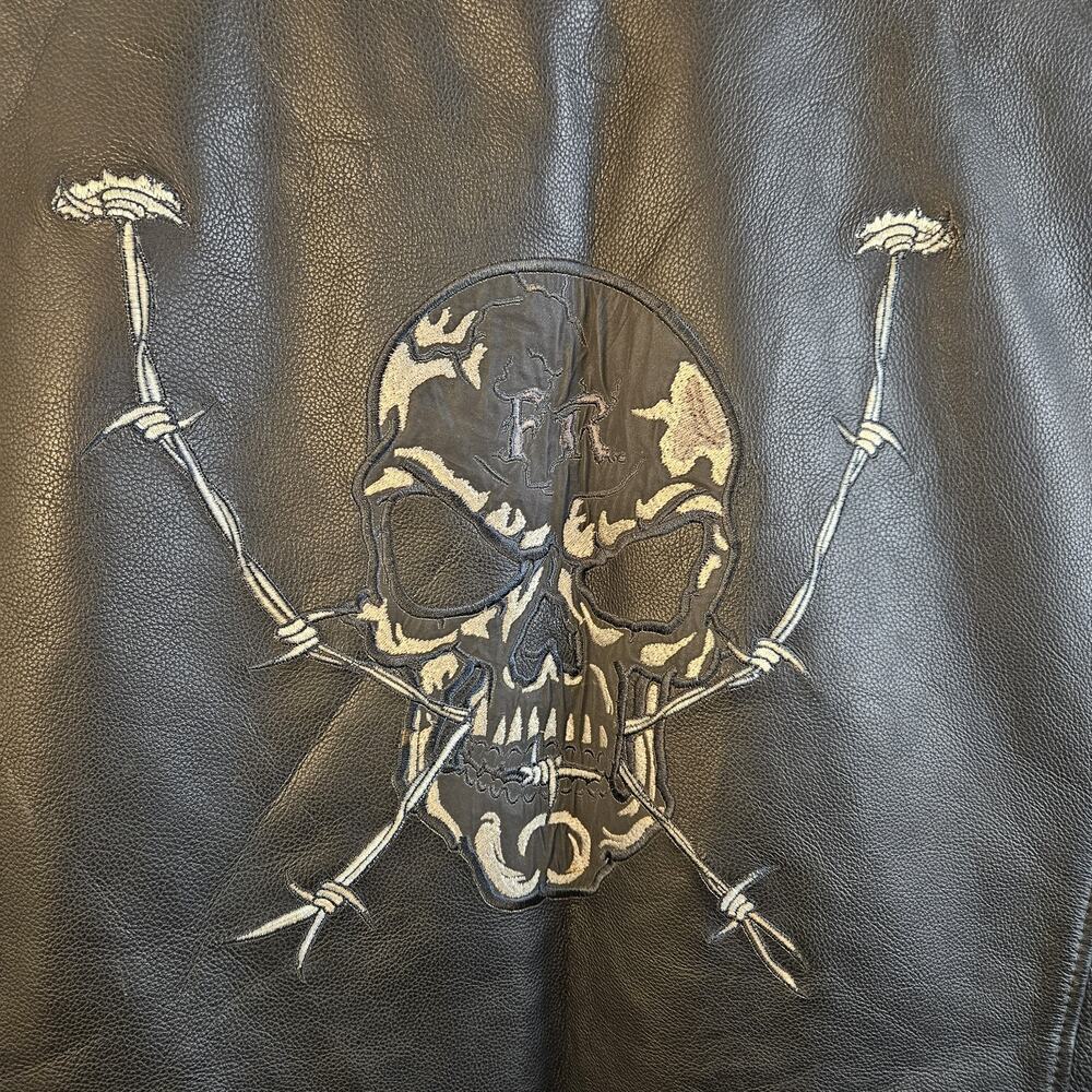 First Racing Leather Vest Mens 5X Black Biker Skull Graphic Full Zip Pockets - Picture 4 of 9
